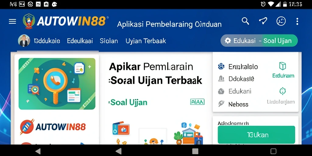 Screenshot aplikasi AUTOWIN88 menampilkan antarmuka latar belakang belajar soal ujian.