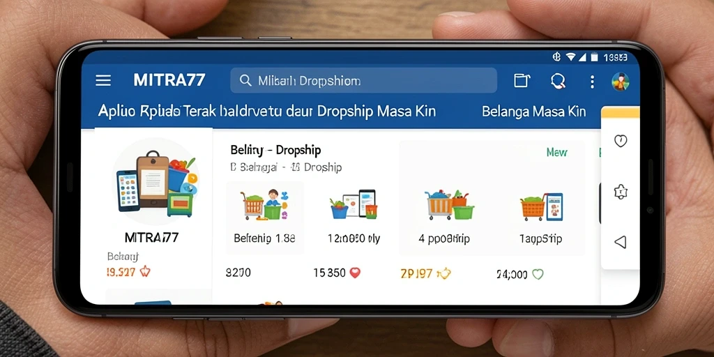 Antarmuka pengguna <strong>MITRA77</strong> menampilkan produk dan fungsi dropship yang efisien.