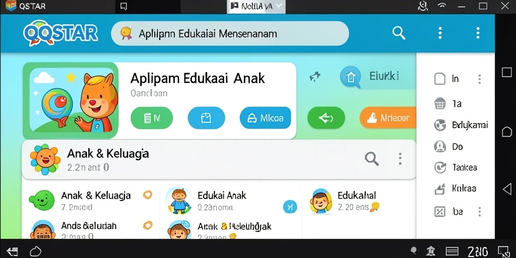 Antarmuka aplikasi QQSTAR yang ramah anak dan edukatif.