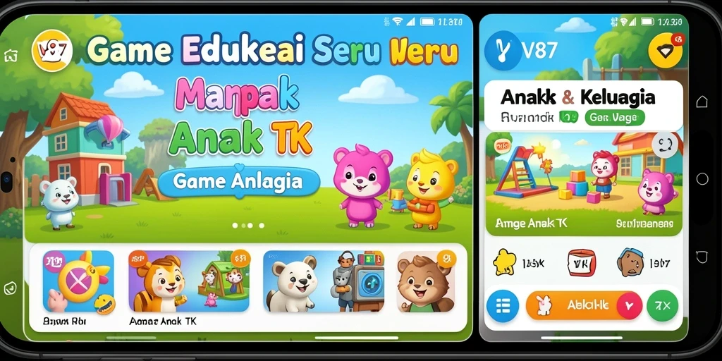Antarmuka ramah anak dengan berbagai permainan edukatif.
