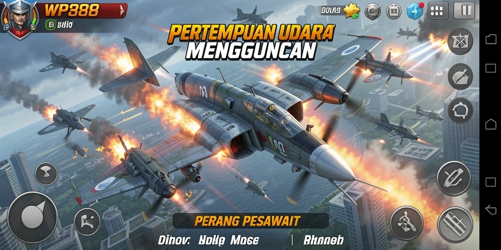 Tampilan antarmuka WP888 menunjukkan pesawat tempur dalam pertempuran sengit.